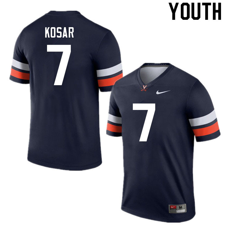 Youth #7 Mike Kosar Virginia Cavaliers College Football Jerseys Sale-Navy - Click Image to Close